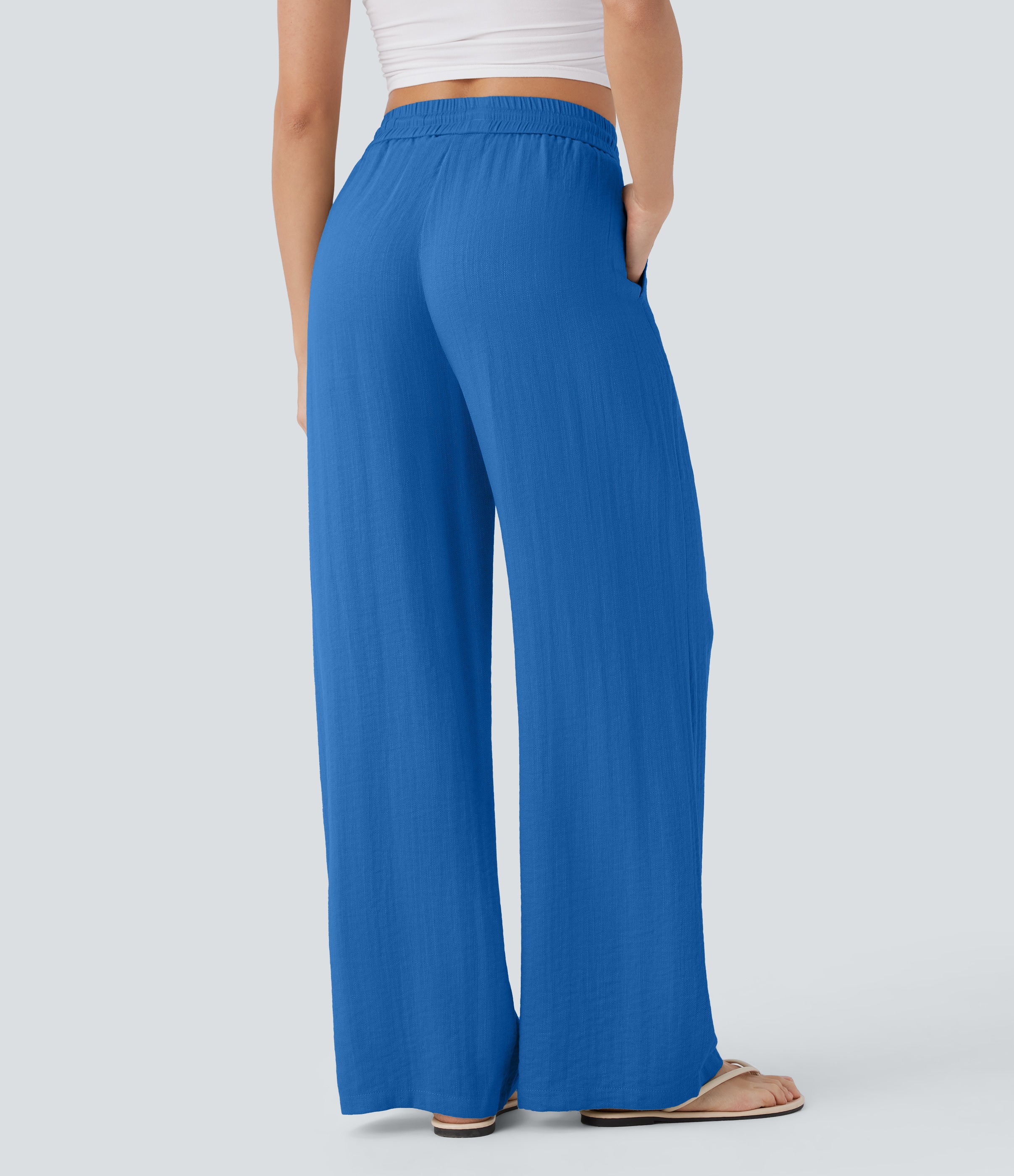 2026🔥 Hala High Waisted Drawstring Pocket Wide Leg Casual Linen-Feel Pants