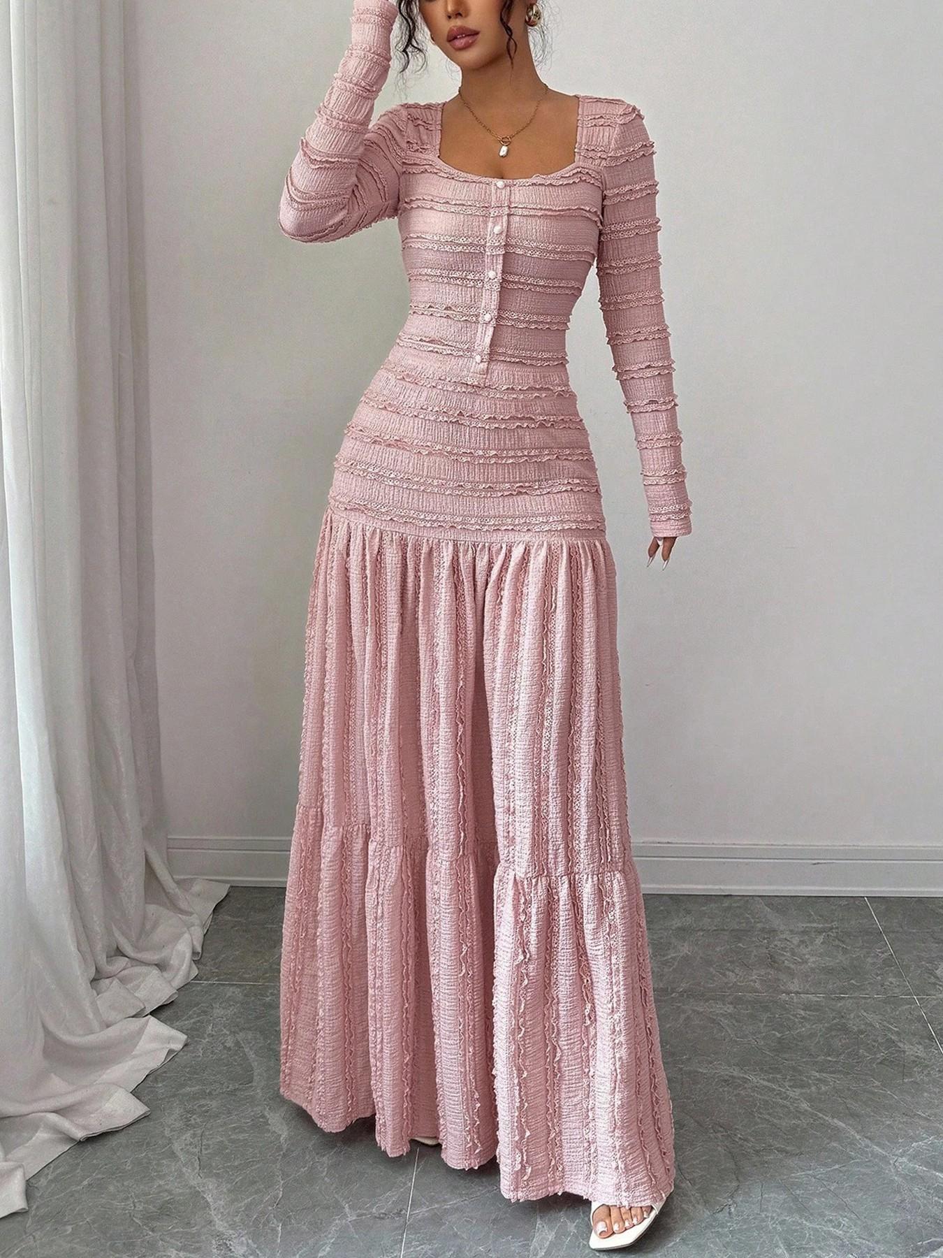Women's Casual Elegant Party Sweet Cute Long Sleeve Square Neck Dress, Womenswear Stylish Ladies' Formal Evening Wear Elegant Gown, Perfect for Special Occasions Valentine's Day, Sweet And Cute