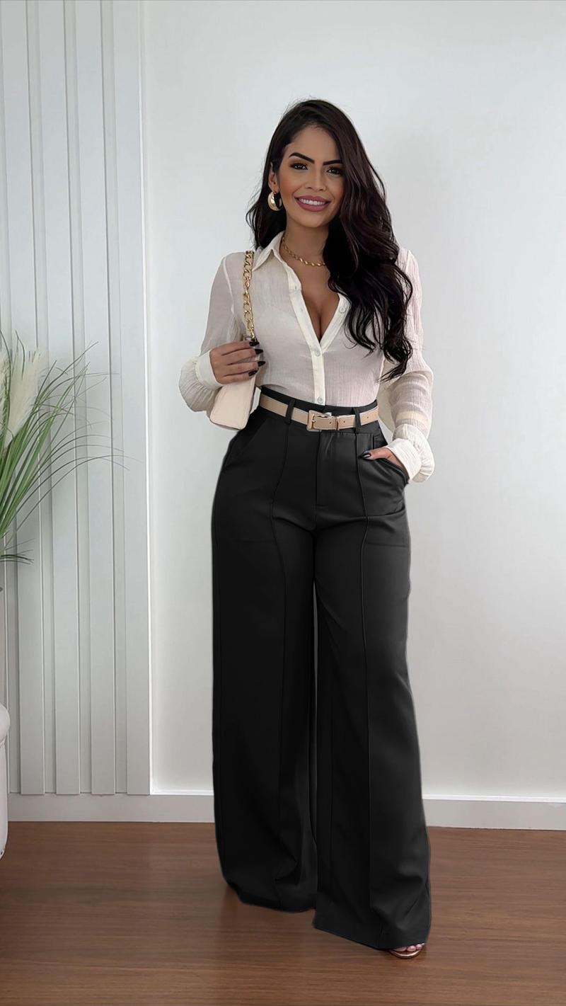 Women's Autumn New Commuter Casual Versatile Khaki Solid Color Draped Suit Pants Loose Straight Long Pants