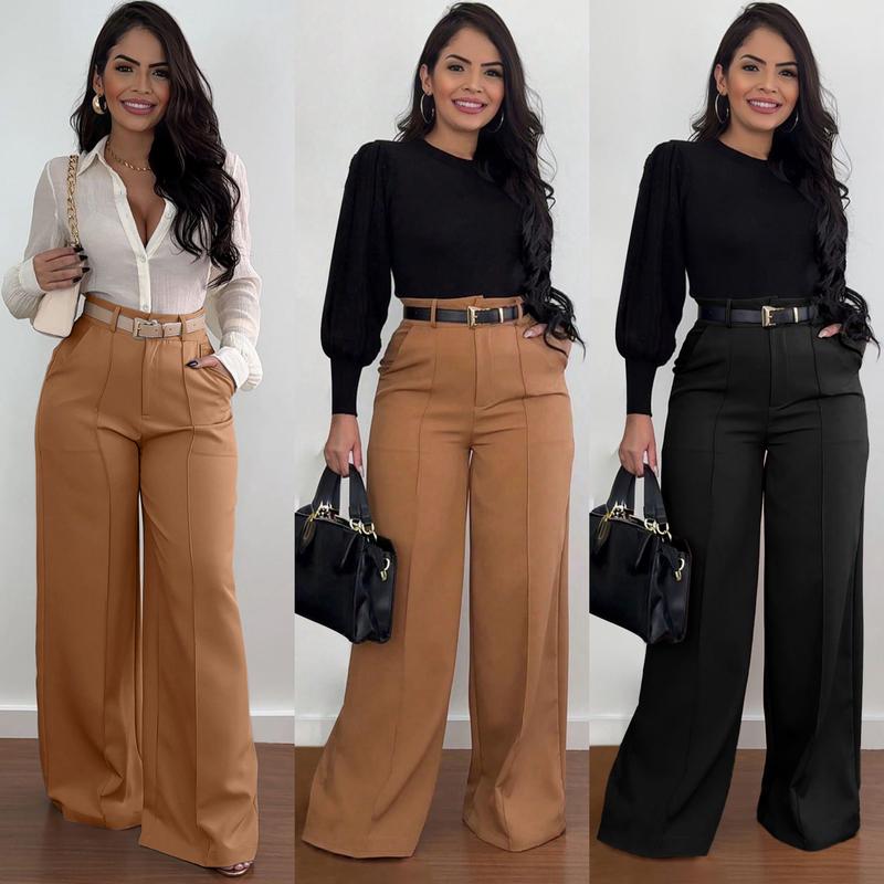 Women's Autumn New Commuter Casual Versatile Khaki Solid Color Draped Suit Pants Loose Straight Long Pants