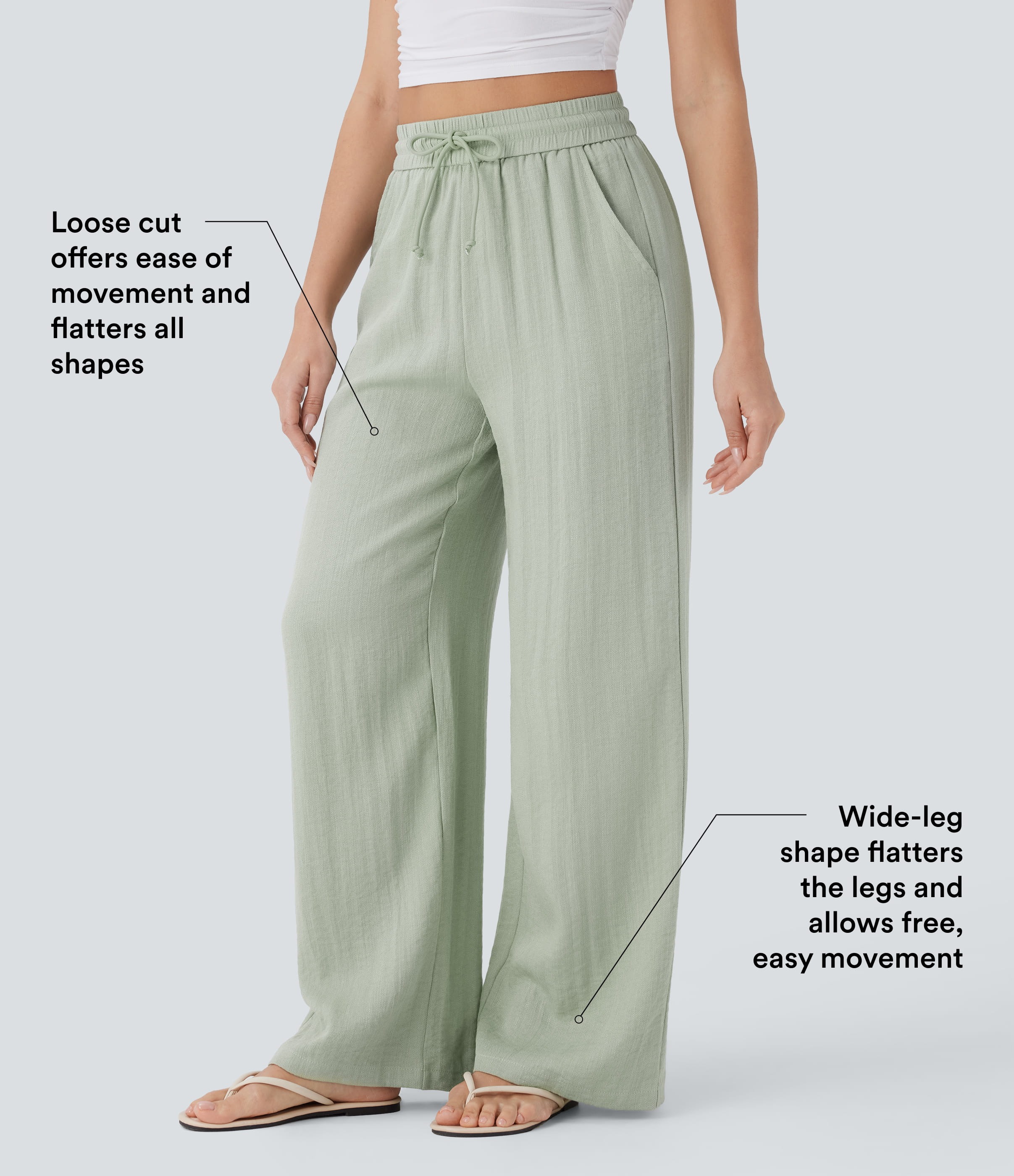 2026🔥 Hala High Waisted Drawstring Pocket Wide Leg Casual Linen-Feel Pants