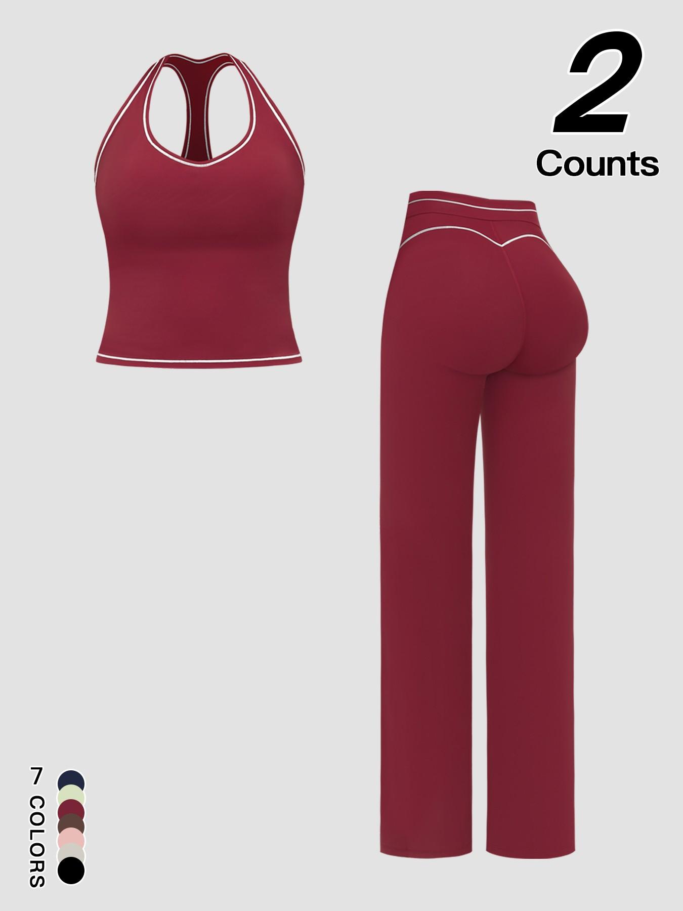Sports Women's Quick-Dry Halter Tank Top Outdoor Yoga Tummy-Control Flared Pants Casual Active Wear for Spring and Fall