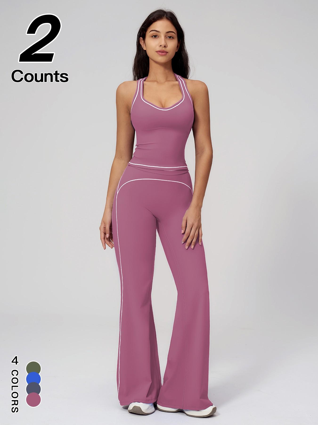 Sports Women's Quick-Dry Halter Tank Top Outdoor Yoga Tummy-Control Flared Pants Casual Active Wear for Spring and Fall