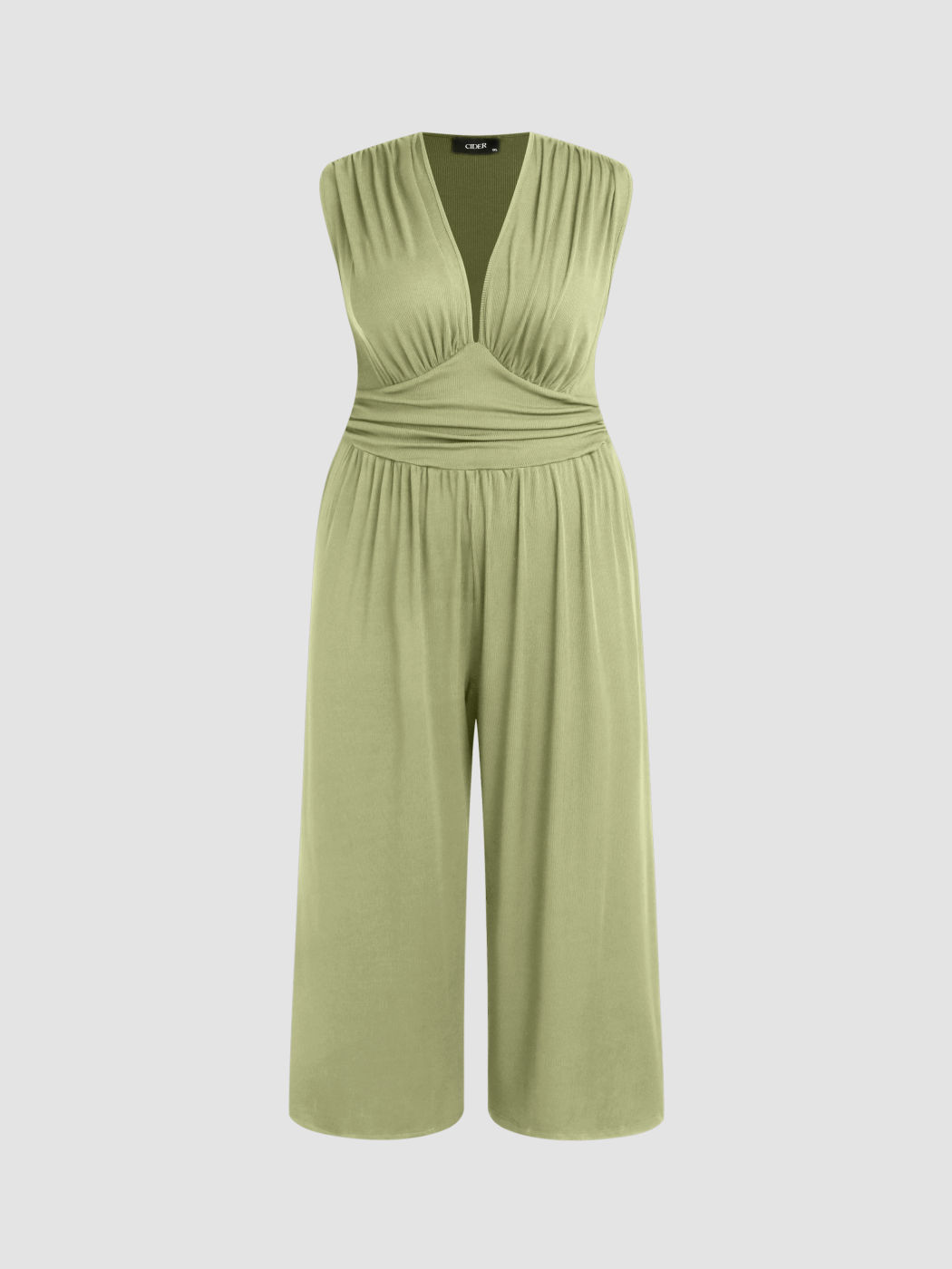 2026 Women's new jumpsuit with pockets Plain Ruched V Neck Ribbed Tank Jumpsuit, Summer Outfits 2025, Elegant Sleeveless Wide Leg Jumpsuit for Women for Vacation Holiday Party, Ladies Summer Clothes