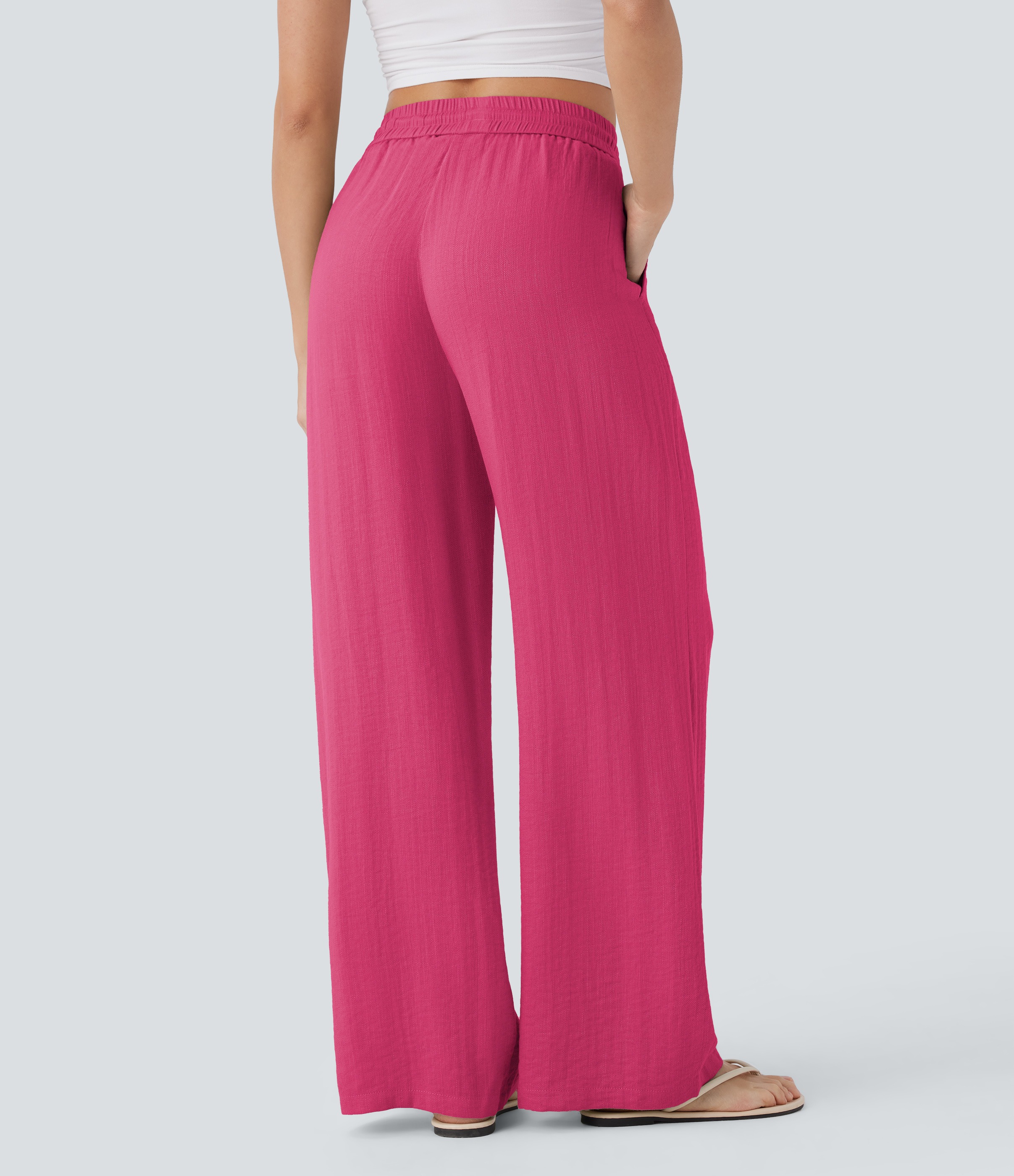2026🔥 Hala High Waisted Drawstring Pocket Wide Leg Casual Linen-Feel Pants