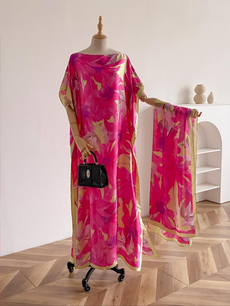 Women's Floral & Butterfly & Peacock Print Cape Shawl & Scarf Set, Elegant Casual Scarf & Cape Shawl Set for Beach Vacation, Fashion Accessories for Women
