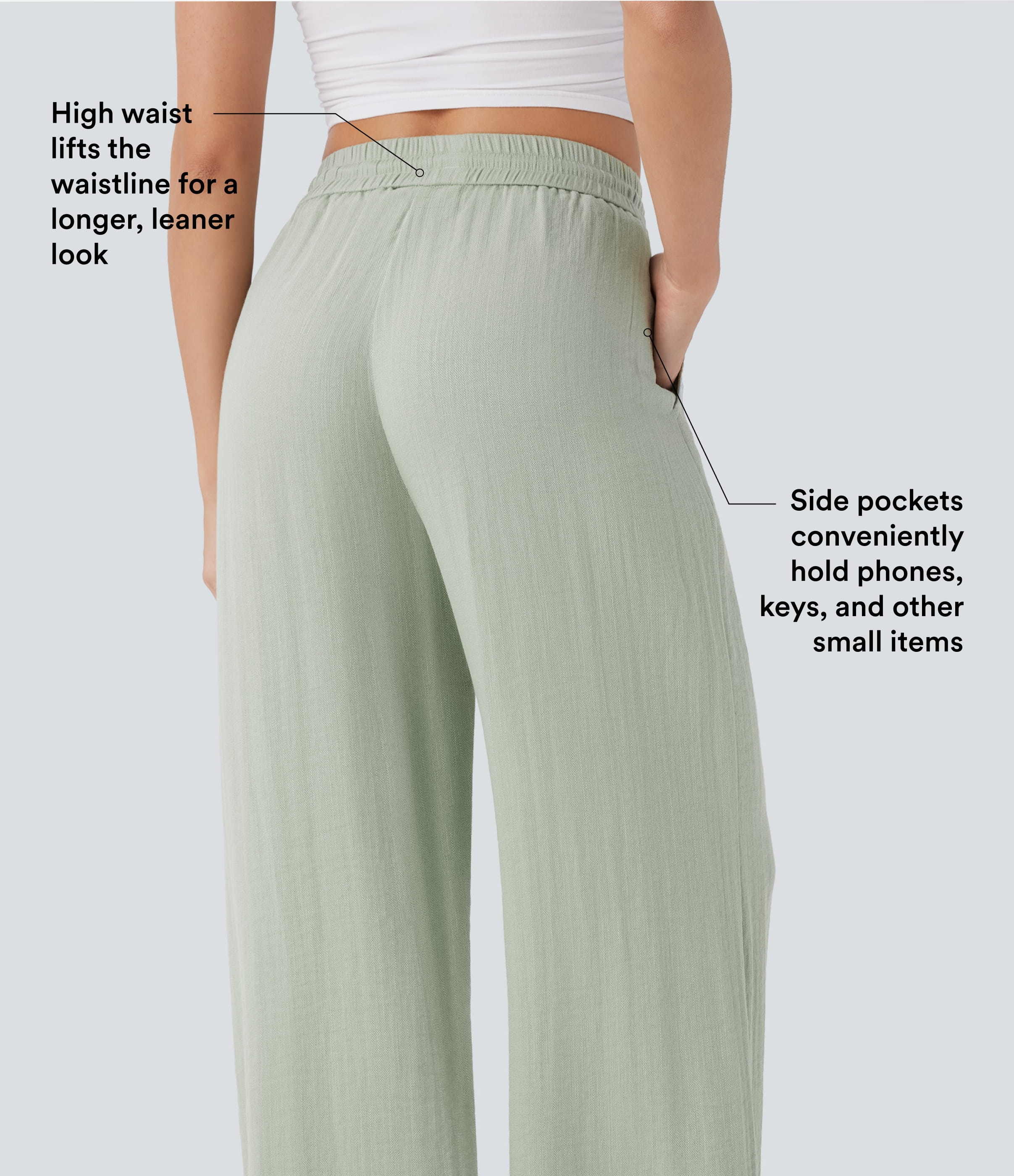 2026🔥 Hala High Waisted Drawstring Pocket Wide Leg Casual Linen-Feel Pants