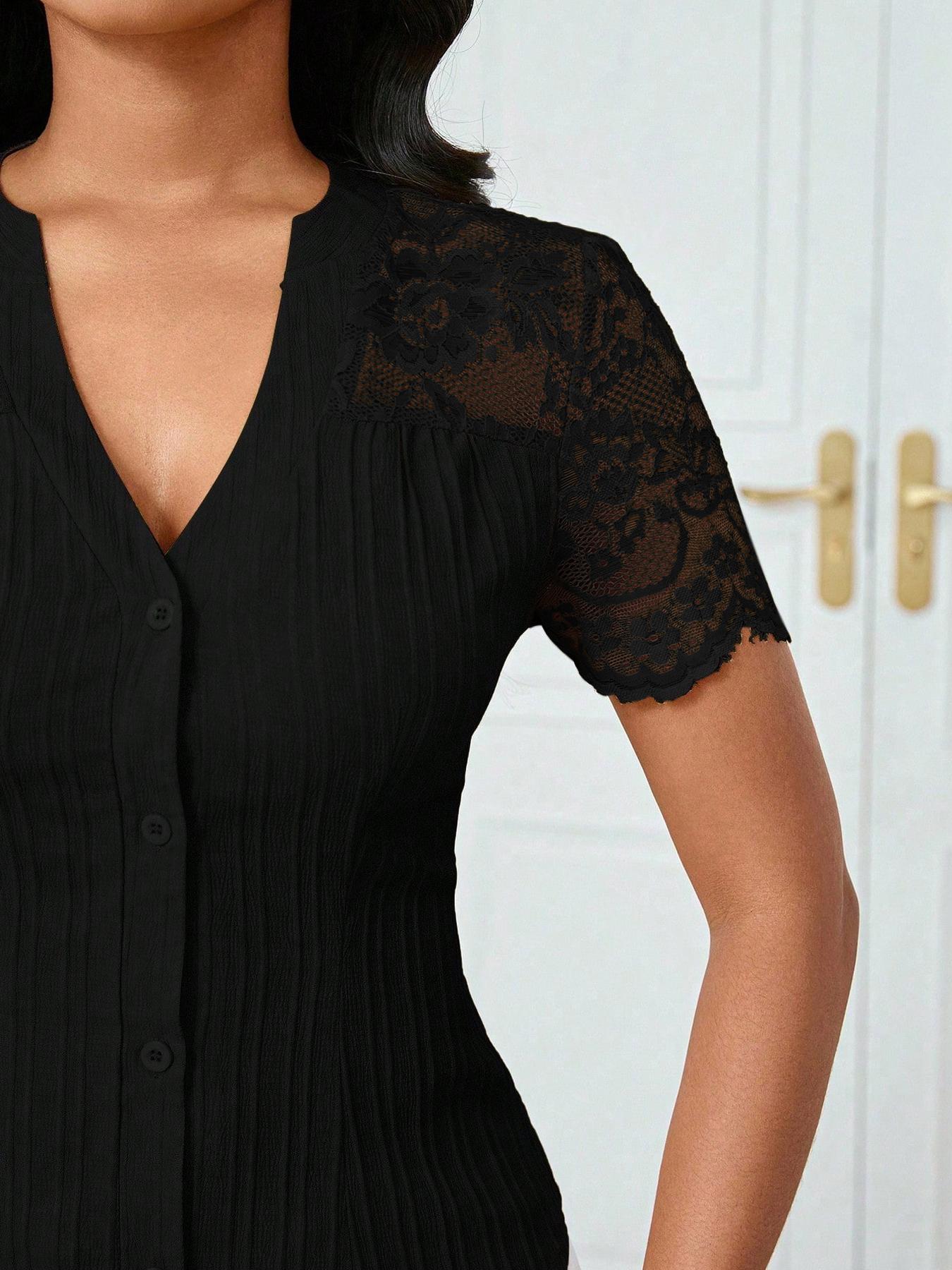 Women's Solid Color Simple Basic Commuter Casual Fitted Shirt Summer Style, Ladies Plain Design Office Wear, Comfortable and Stylish Blouse Tops