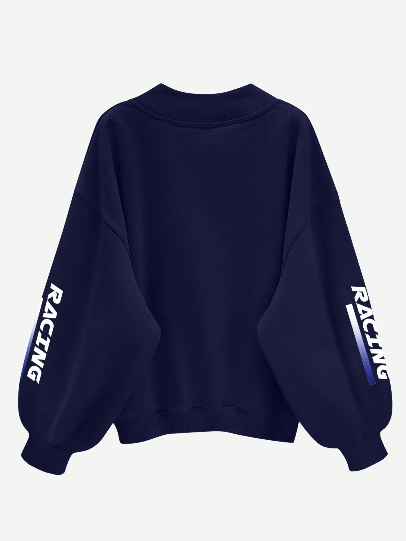 Women's Number Print V Neck Sweatshirt, Casual Long Sleeve Pullover for Fall & Winter, Women's Clothes for Daily Wear, Womenswear Tops