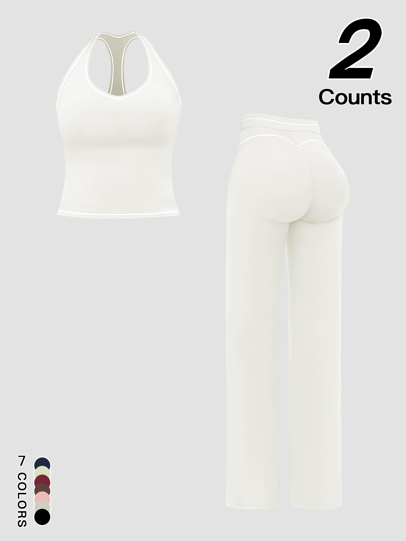 Sports Women's Quick-Dry Halter Tank Top Outdoor Yoga Tummy-Control Flared Pants Casual Active Wear for Spring and Fall