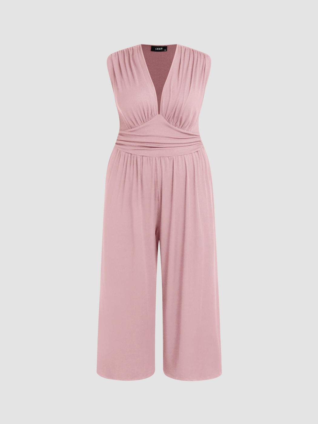 2026 Women's new jumpsuit with pockets Plain Ruched V Neck Ribbed Tank Jumpsuit, Summer Outfits 2025, Elegant Sleeveless Wide Leg Jumpsuit for Women for Vacation Holiday Party, Ladies Summer Clothes