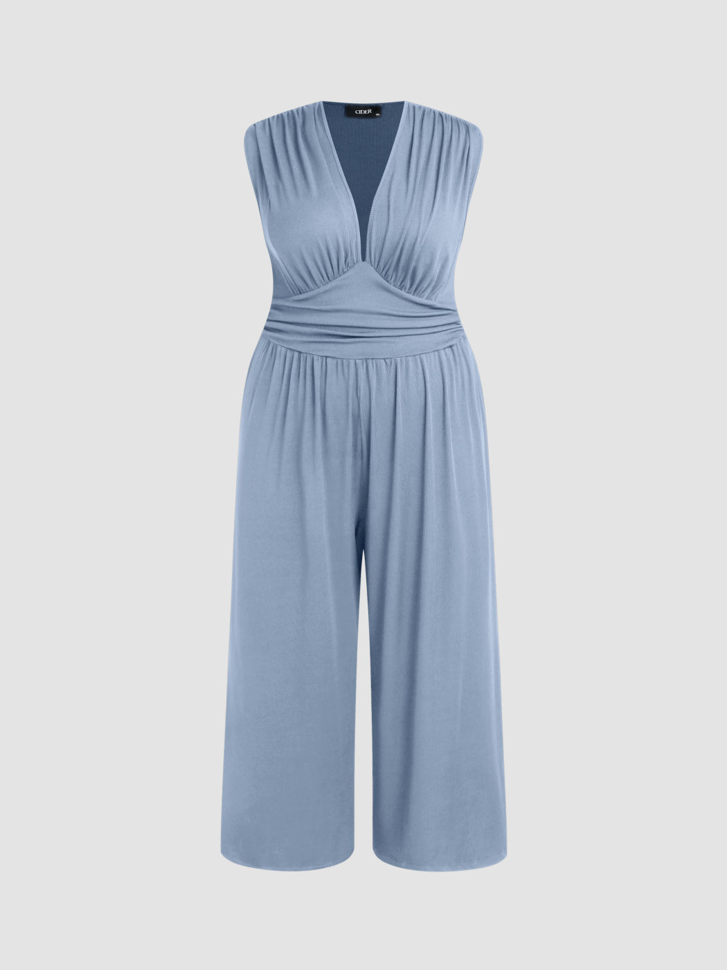 2026 Women's new jumpsuit with pockets Plain Ruched V Neck Ribbed Tank Jumpsuit, Summer Outfits 2025, Elegant Sleeveless Wide Leg Jumpsuit for Women for Vacation Holiday Party, Ladies Summer Clothes