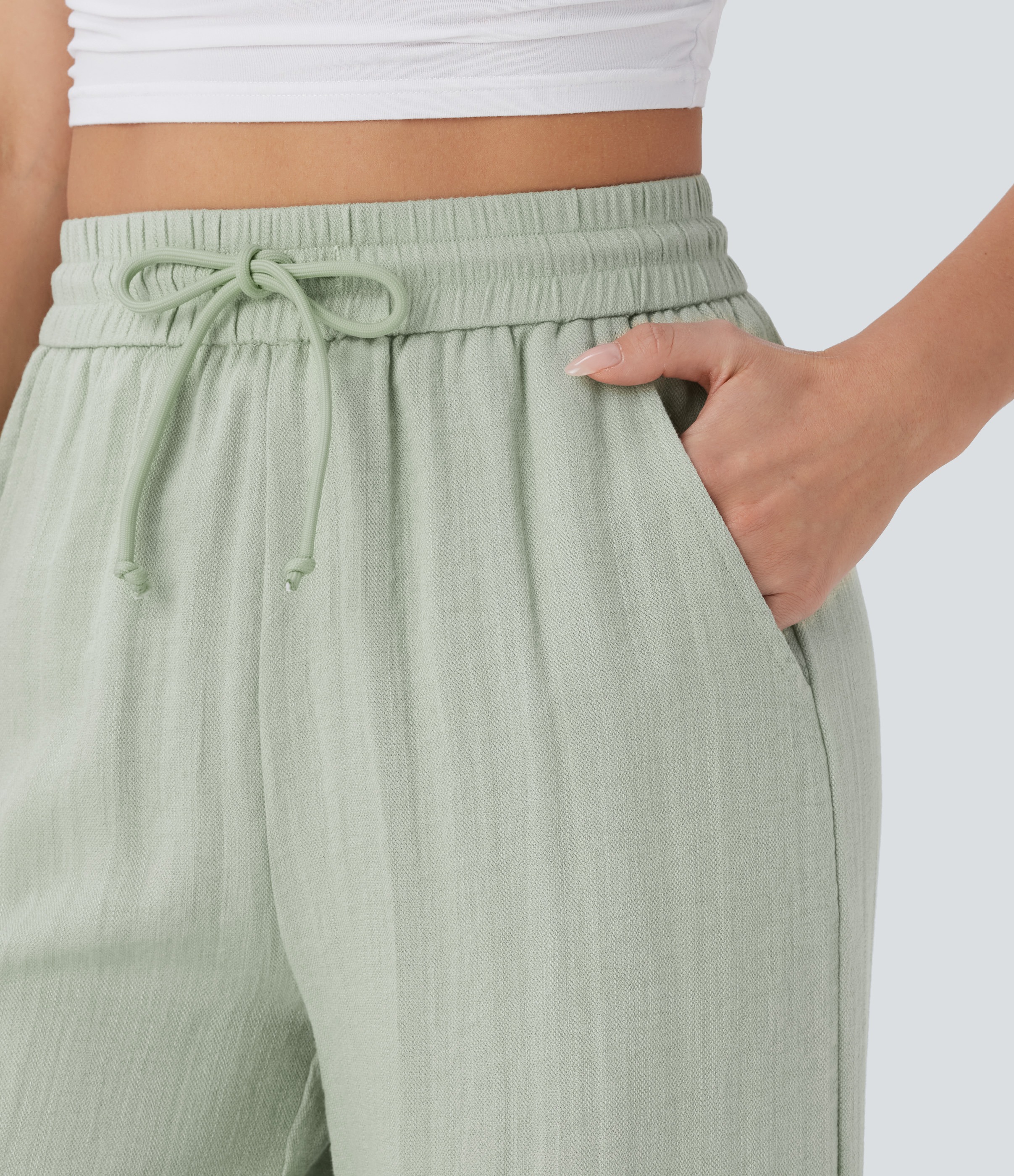 2026🔥 Hala High Waisted Drawstring Pocket Wide Leg Casual Linen-Feel Pants