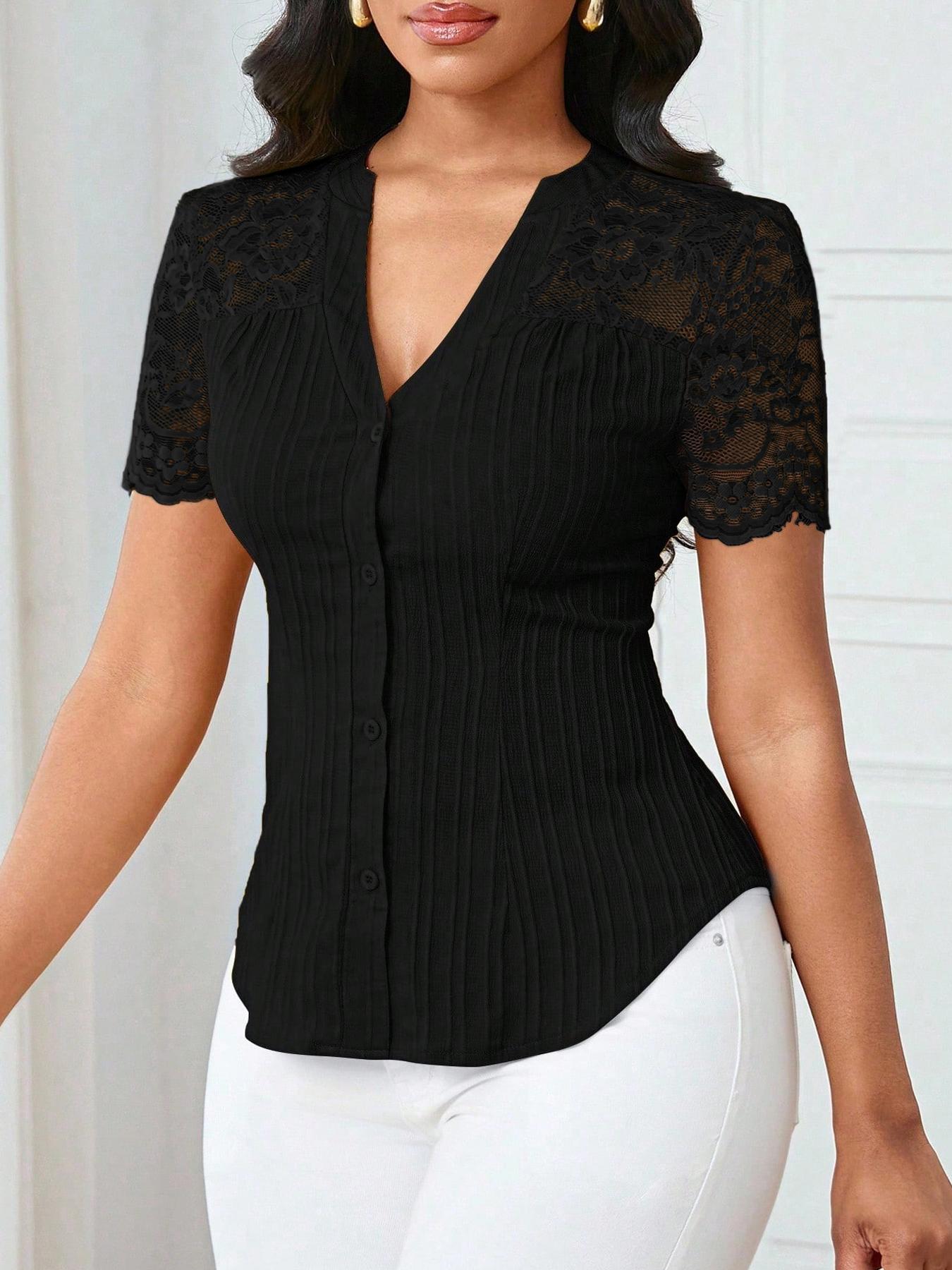 Women's Solid Color Simple Basic Commuter Casual Fitted Shirt Summer Style, Ladies Plain Design Office Wear, Comfortable and Stylish Blouse Tops