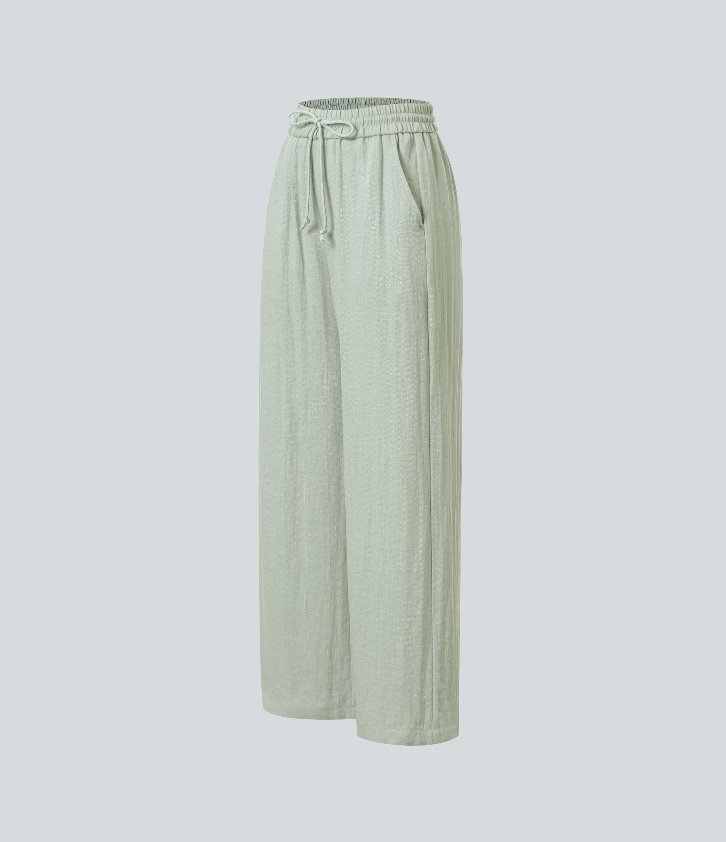 2026🔥 Hala High Waisted Drawstring Pocket Wide Leg Casual Linen-Feel Pants