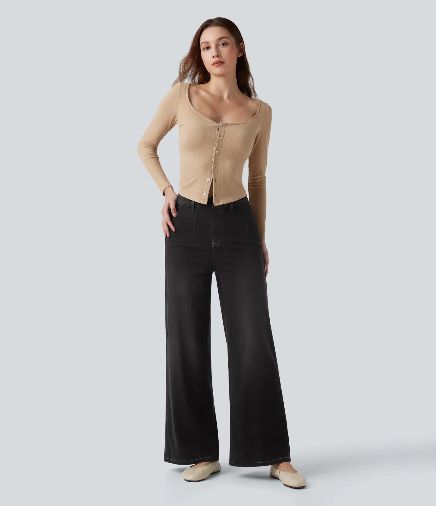 2026🔥 Hala Flex™ High Waisted Tummy Control Wide Leg Casual Jeans with Pockets