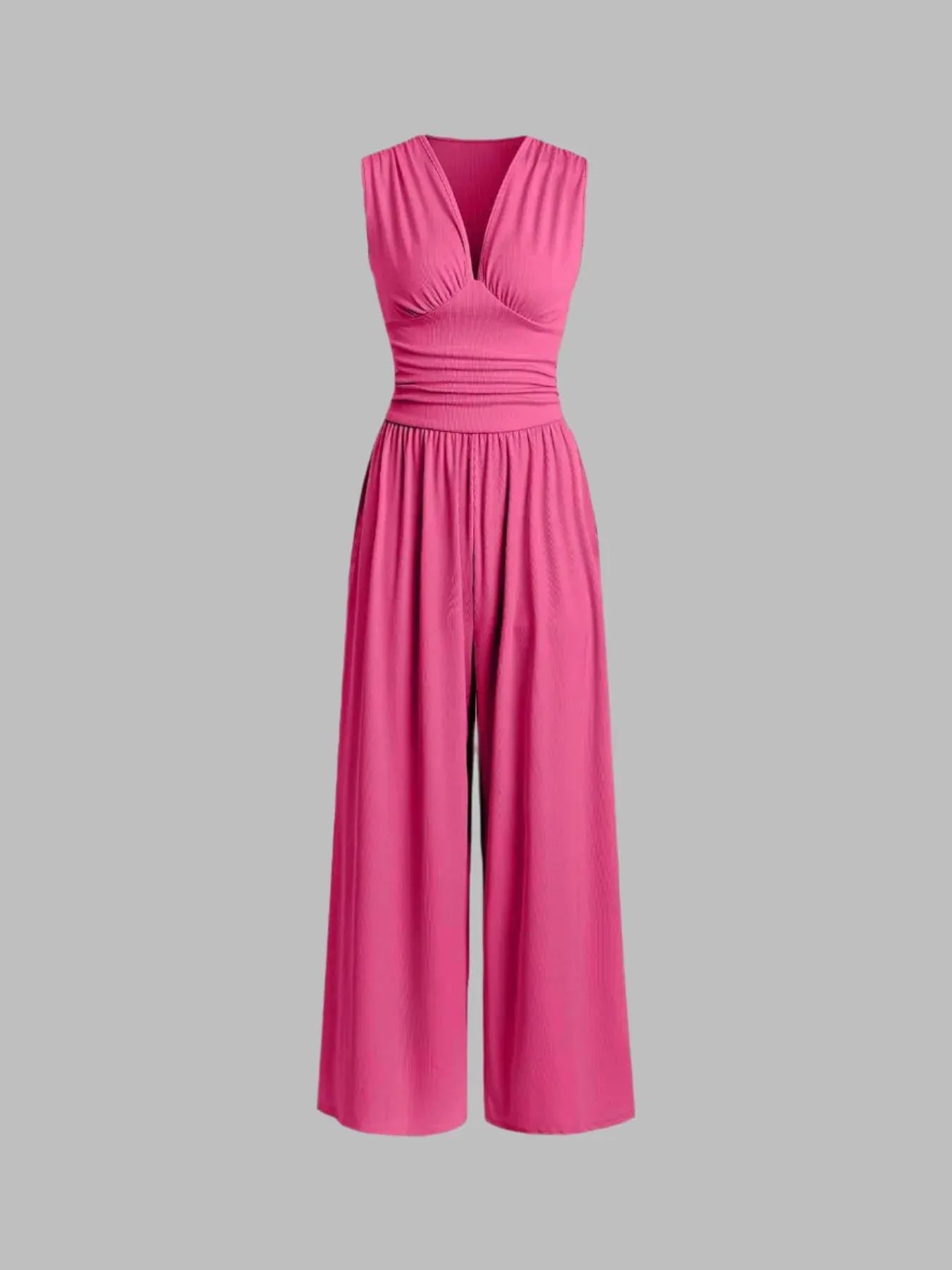 2026 Women's new jumpsuit with pockets Plain Ruched V Neck Ribbed Tank Jumpsuit, Summer Outfits 2025, Elegant Sleeveless Wide Leg Jumpsuit for Women for Vacation Holiday Party, Ladies Summer Clothes