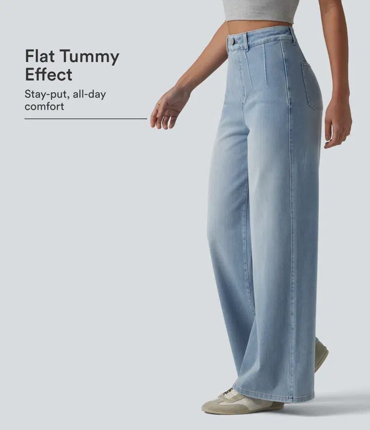 2026🔥 Hala Flex™ High Waisted Tummy Control Wide Leg Casual Jeans with Pockets