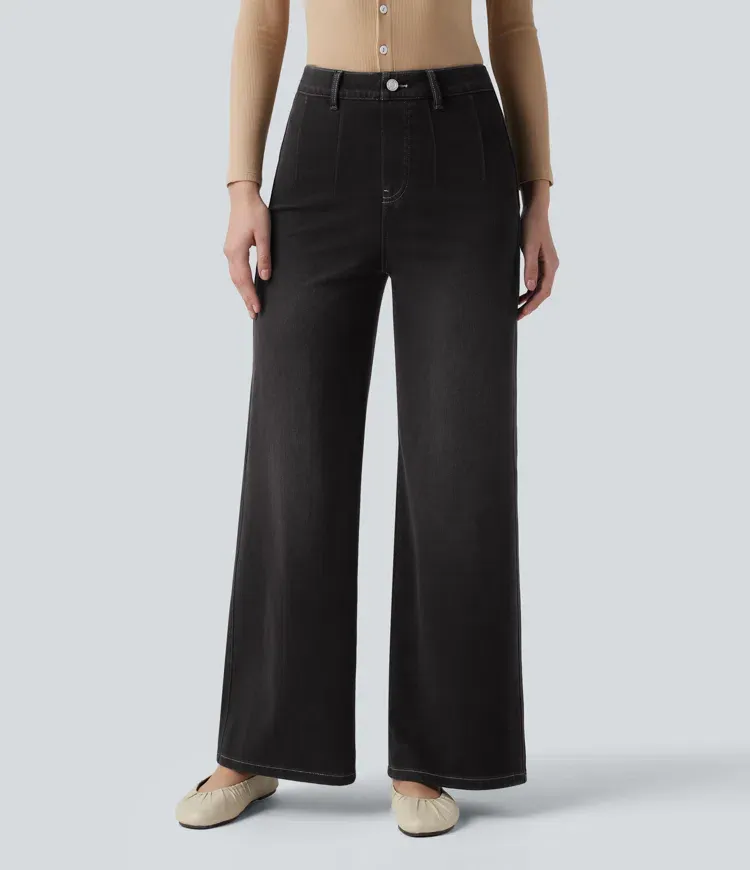 2026🔥 Hala Flex™ High Waisted Tummy Control Wide Leg Casual Jeans with Pockets