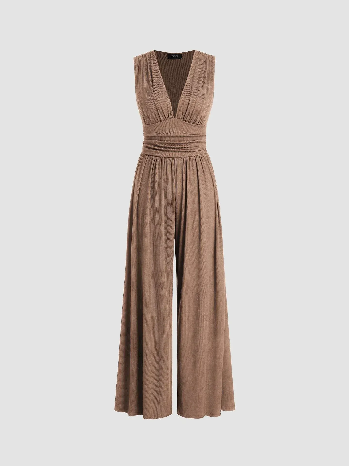2026 Women's new jumpsuit with pockets Plain Ruched V Neck Ribbed Tank Jumpsuit, Summer Outfits 2025, Elegant Sleeveless Wide Leg Jumpsuit for Women for Vacation Holiday Party, Ladies Summer Clothes