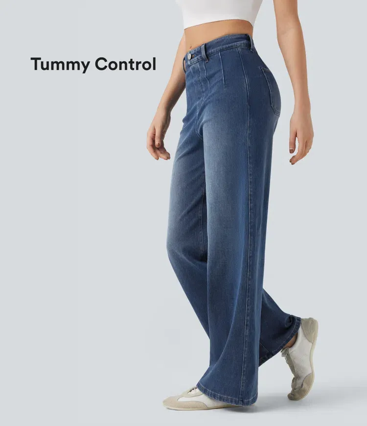 2026🔥 Hala Flex™ High Waisted Tummy Control Wide Leg Casual Jeans with Pockets