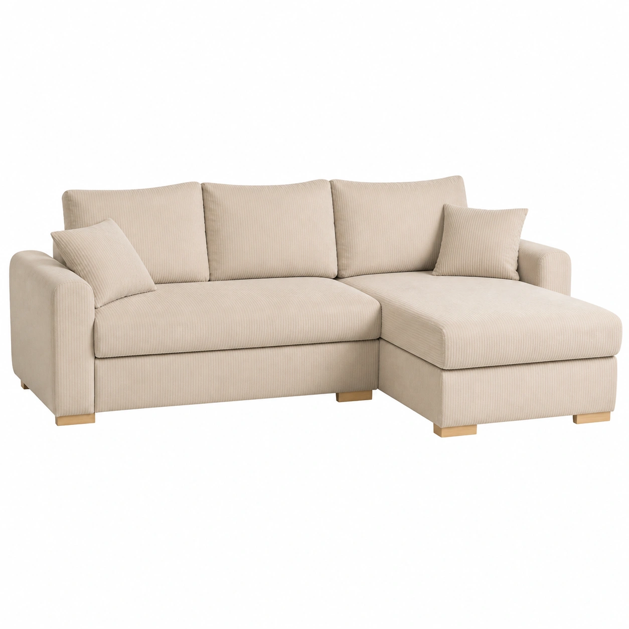 Modernes Ecksofa mit Schlaffunktion und Stauraum Cord Beige L-Form-Meubexaio