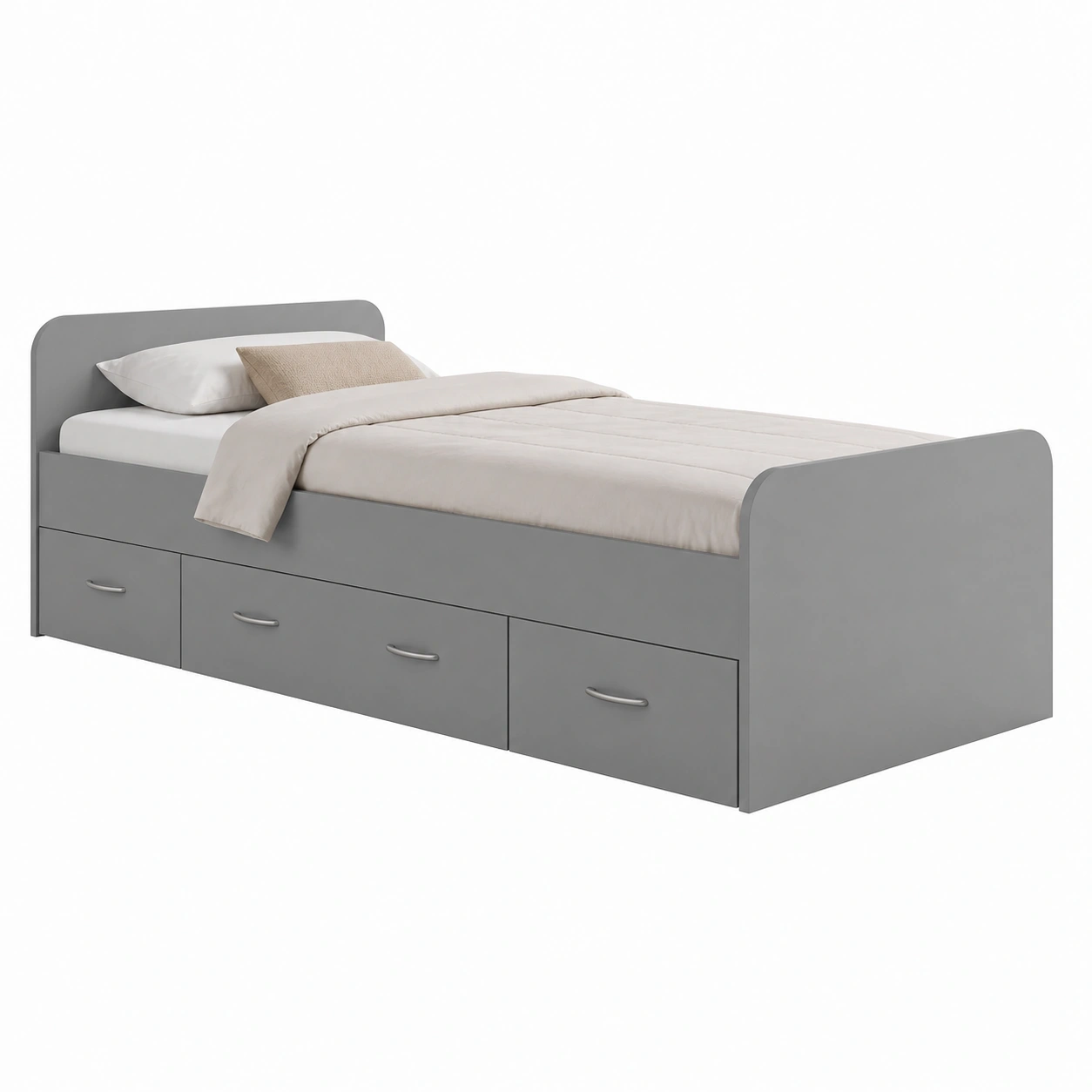 Jugendbett mit Schubladen Weiss Modernes Einzelbett 90x200 Funktionales Bettgestell-Meubexaio
