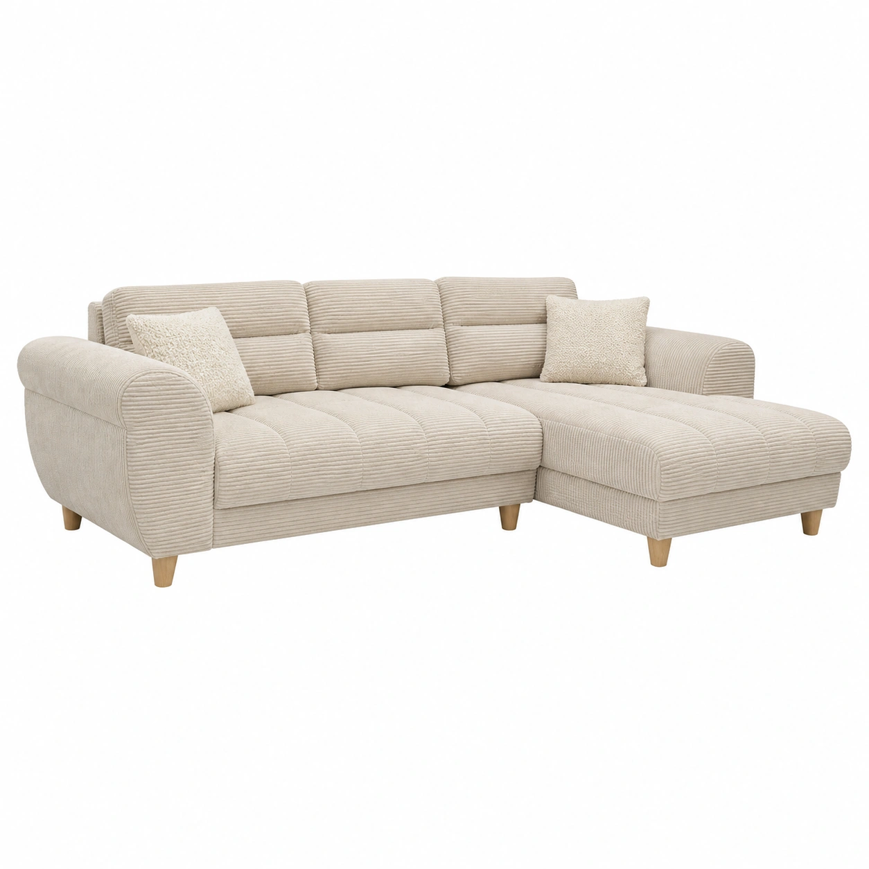 Modernes Ecksofa Cord Beige mit Ottomane gross Komfort Design B/H/T ca. 346x90x221 cm-Meubexaio