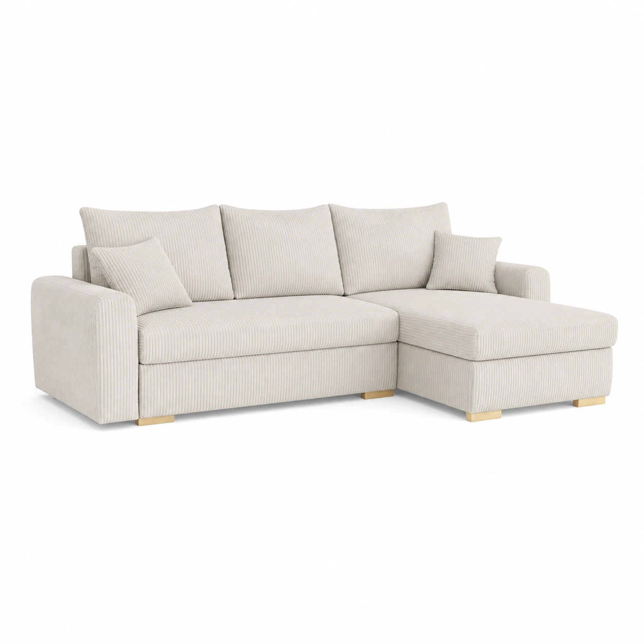 Modernes Ecksofa Cremeweiss Cordstoff mit Ottomane und Schlaffunktion-Meubexaio