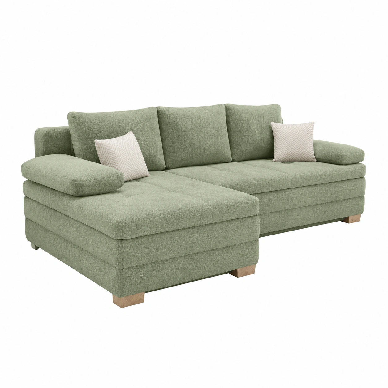 Modernes Schlafsofa mit Ottomane und Komfortpolsterung Hellgruen 203x106x85 cm-Meubexaio