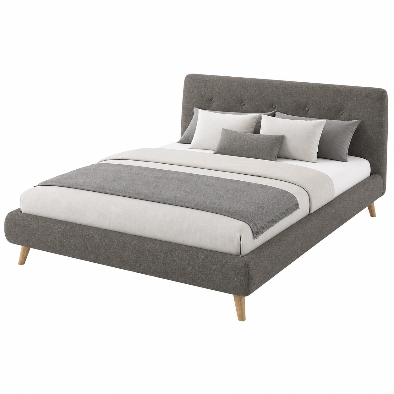 Modernes Polsterbett Doppelbett 180x200 cm Stoffbezug Grau Minimalistisches Design-Meubexaio