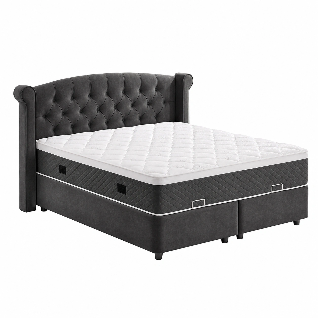 Polsterbett 180x200 cm Chesterfield Bett mit gepolstertem Kopfteil Stoff Creme Klassisch-Meubexaio
