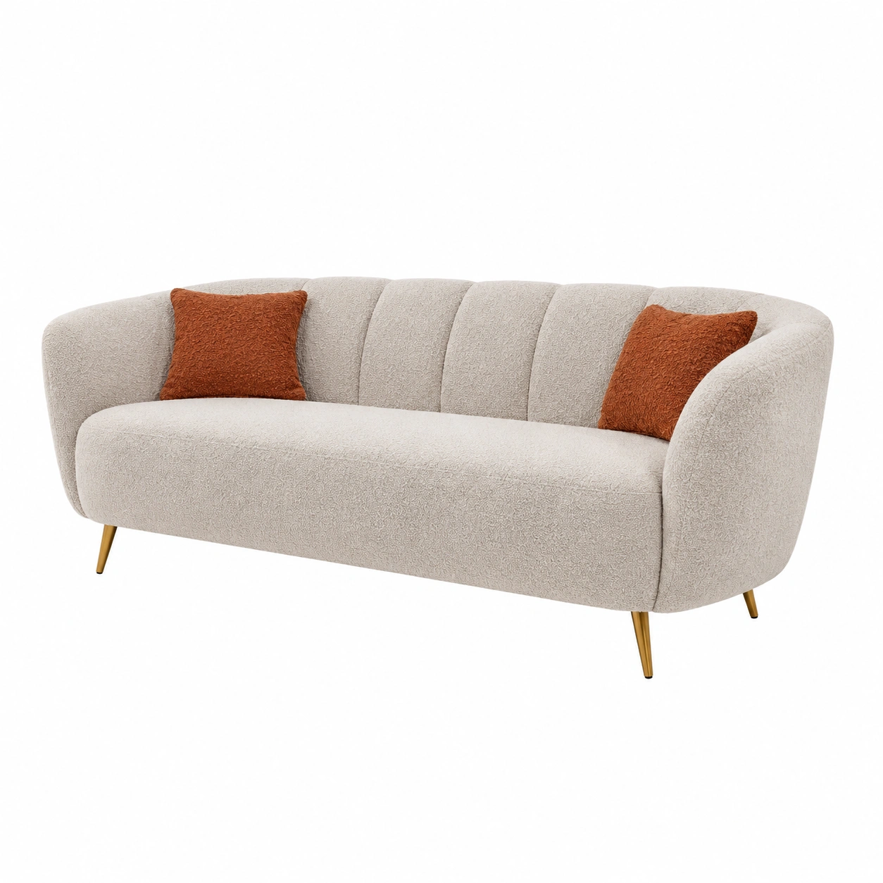 Modernes 3 Sitzer Sofa Rundform Stoff Beige Gepolstert Wohnzimmer Couch Elegant B/H/T ca 235x86x87 cm-Meubexaio