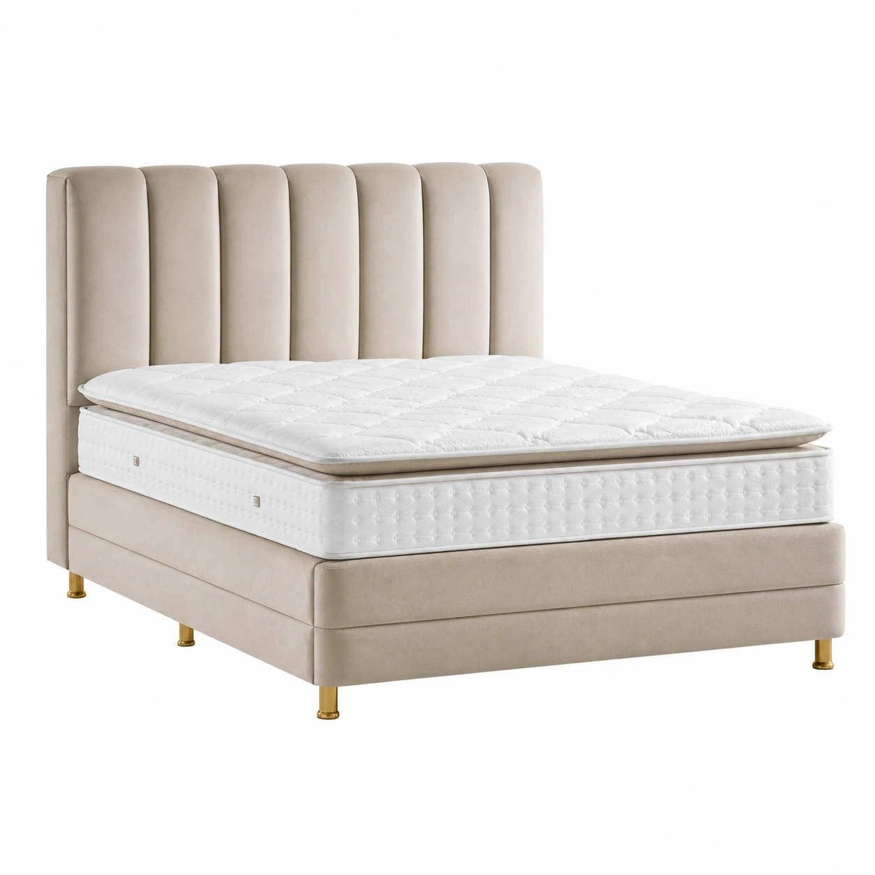 Polsterbett Carina Boxspring Design Grau Kunstleder Gepolstertes Bett Modern-Meubexaio