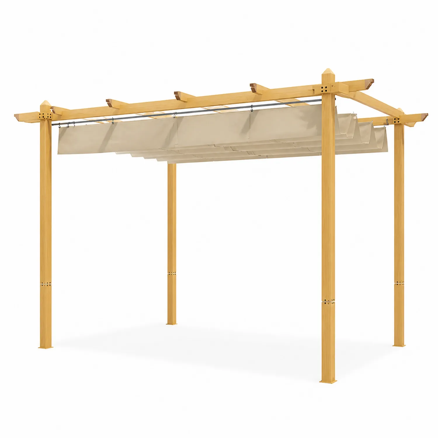 Pergola rectangulaire 4x3 m en bois avec toit en polyester beige