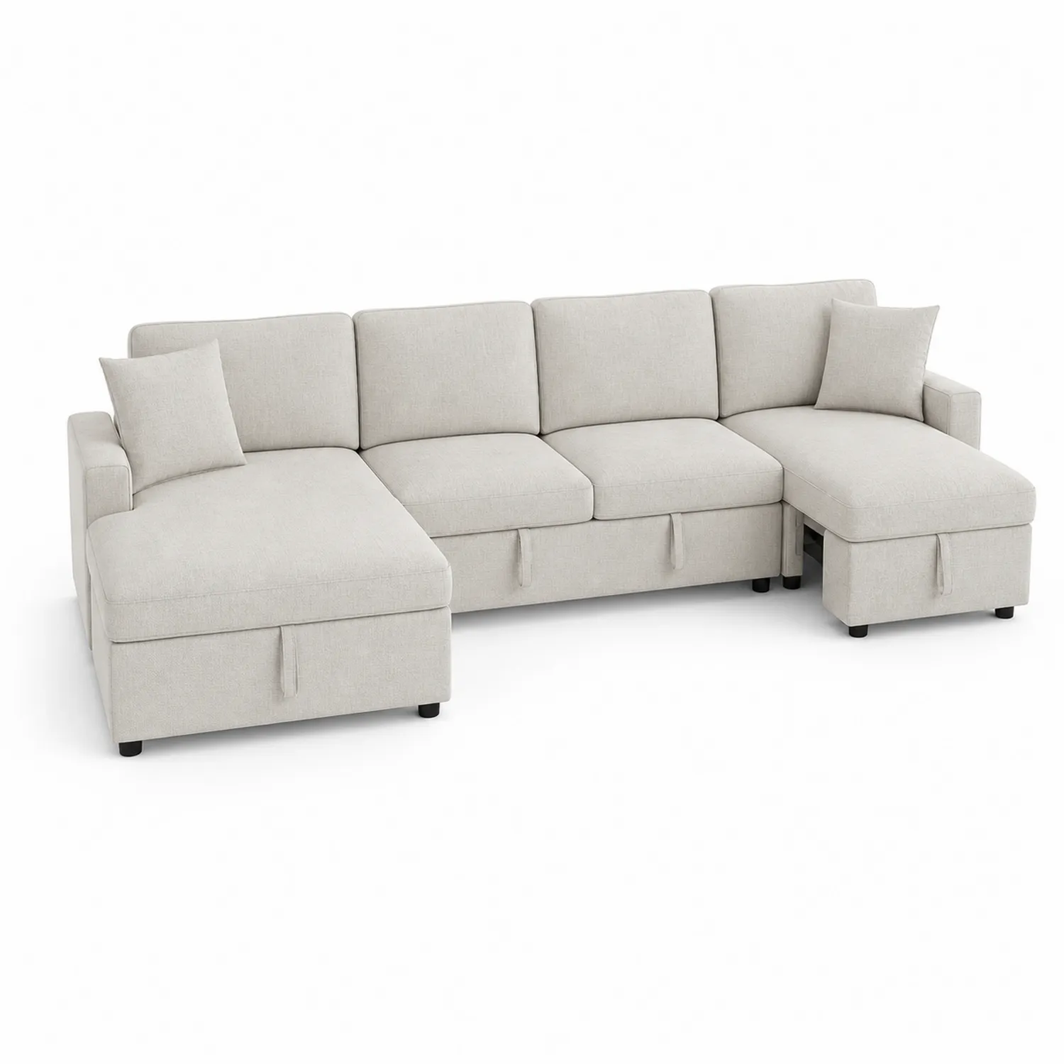 Canapé d'angle en tissu beige avec rangement intégré
