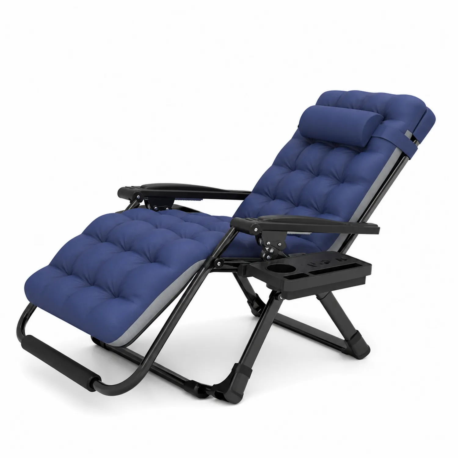 Chaise Longue Réglable en Acier avec Coussin en Polyester Bleu