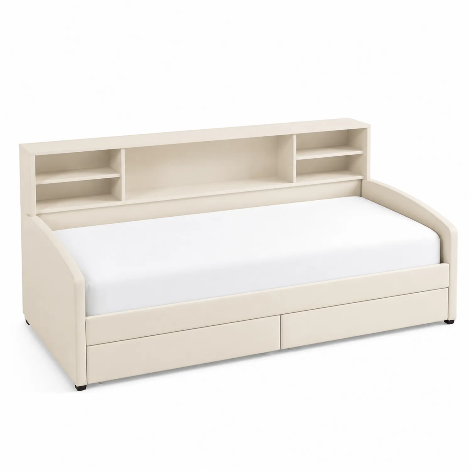 Lit de jour en Bois avec Étagères et Tiroirs 200x90 cm Beige