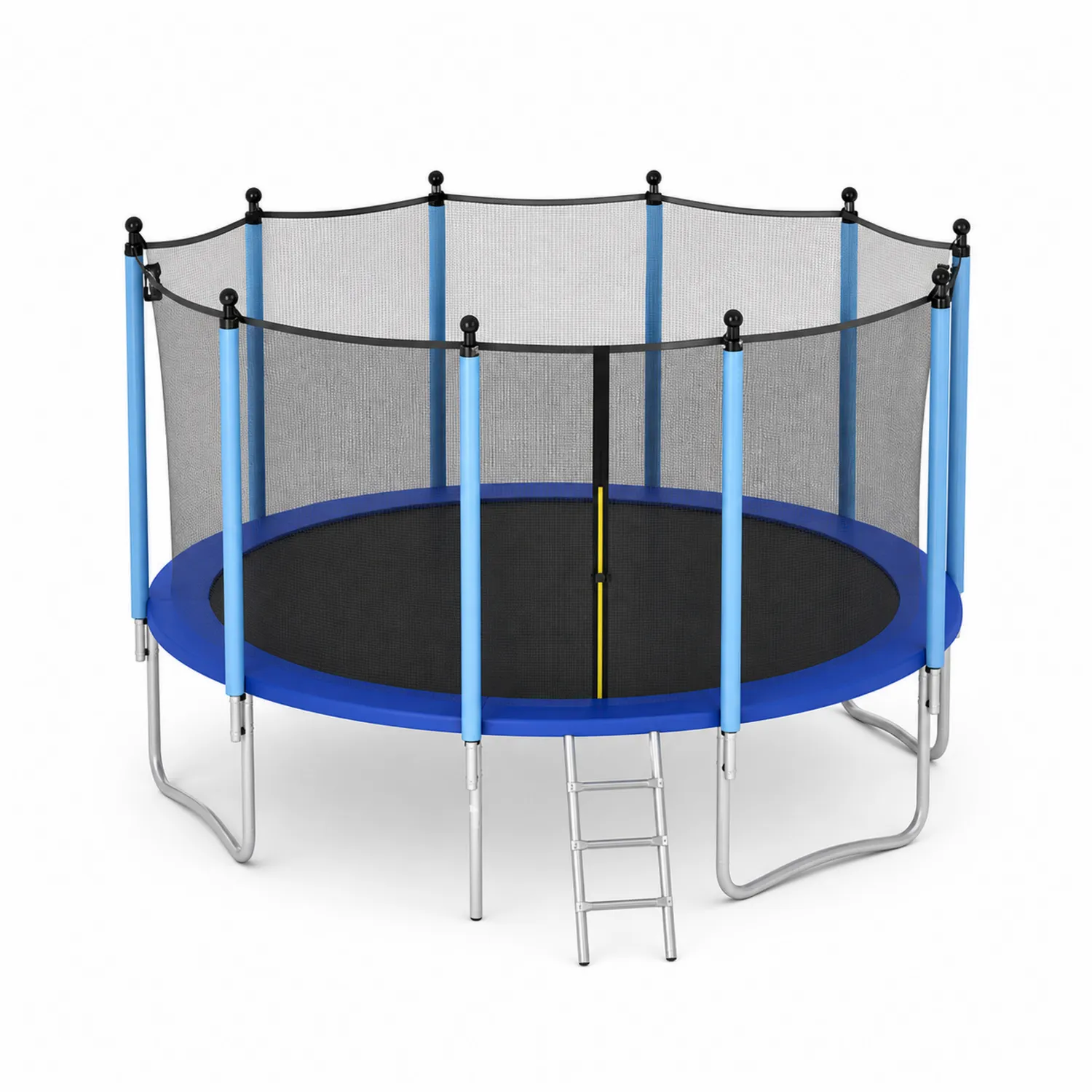 Trampoline de jardin rond bleu en acier avec filet et échelle, diamètre 305 cm