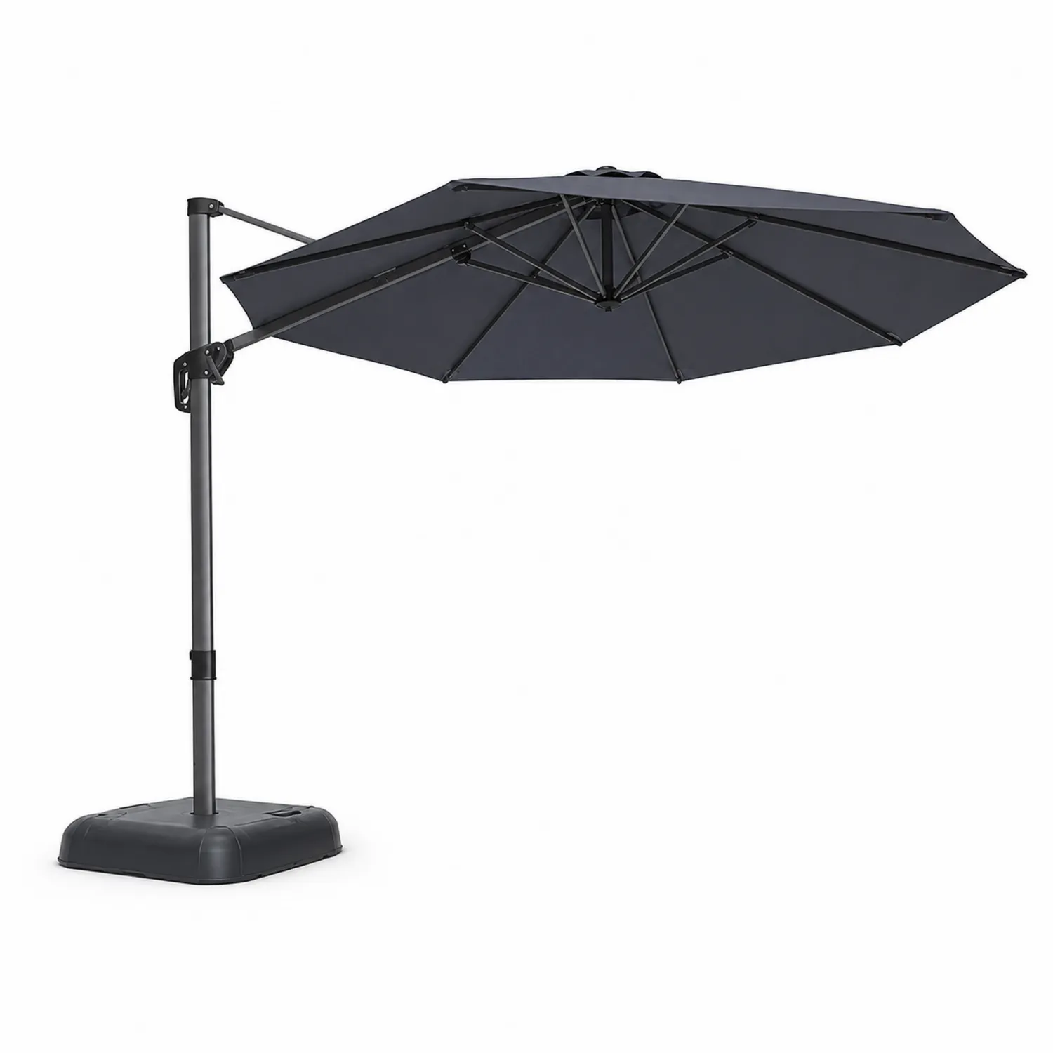 Parasol à Bras Latéral Rond 300 cm Polyester Aluminium Gris Foncé