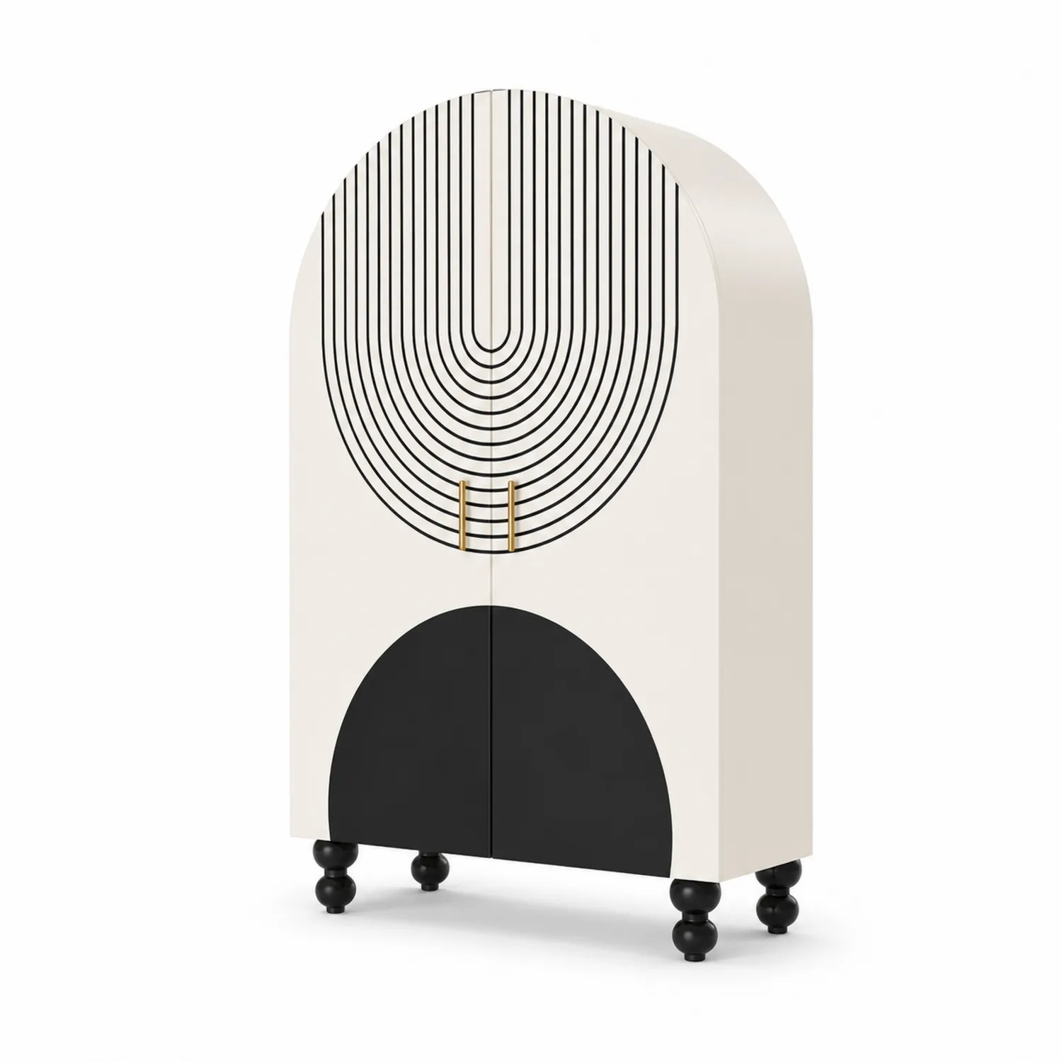 Armoire en bois avec motif graphique noir et blanc 180 cm