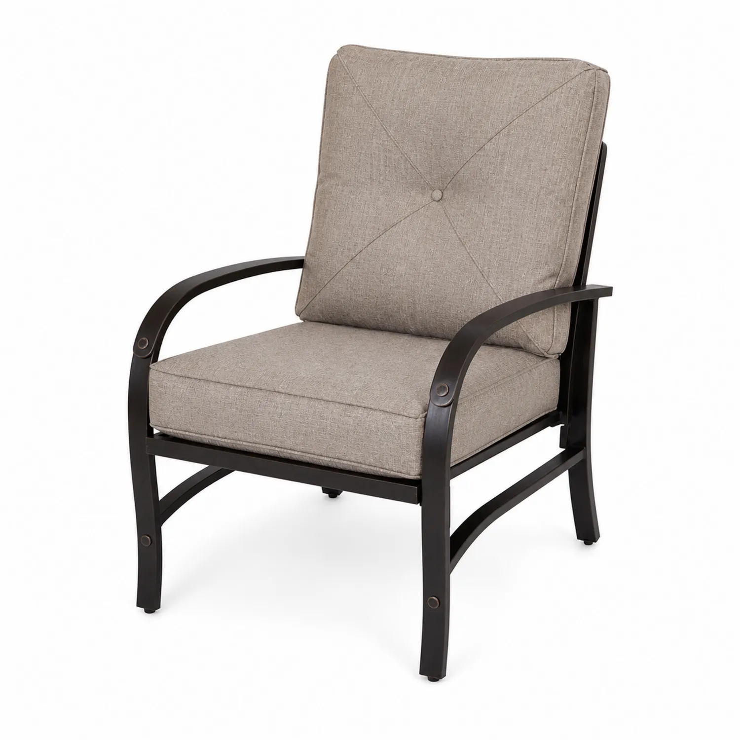 Fauteuil en métal avec coussins en tissu lin Gris