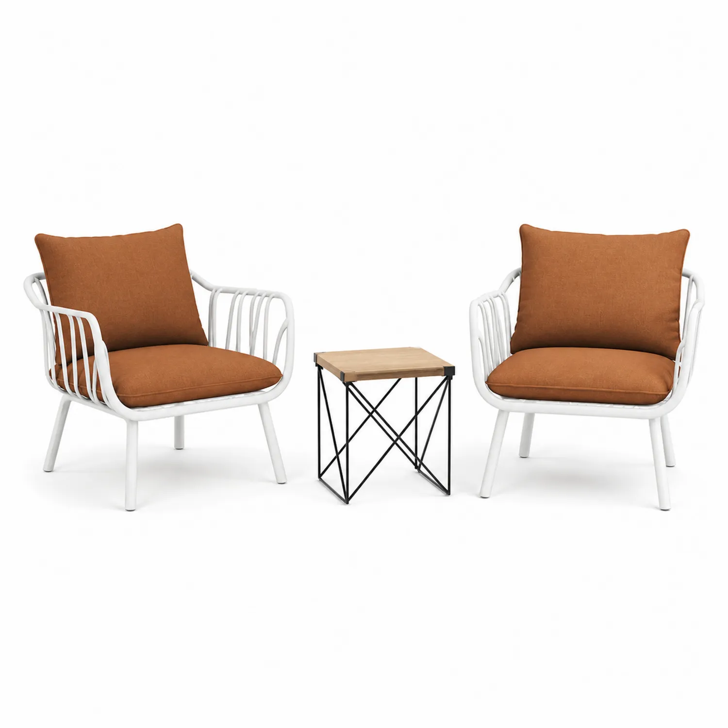 Ensemble de jardin en métal et bois avec fauteuils