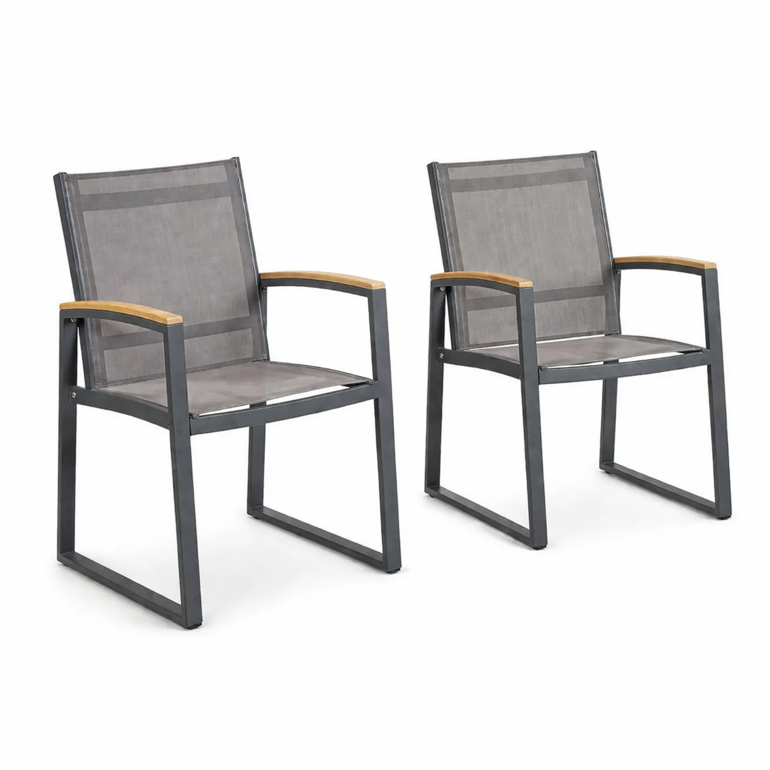 Chaises de jardin en Aluminium et Textilène avec Accoudoirs en Bois, Lot de 2
