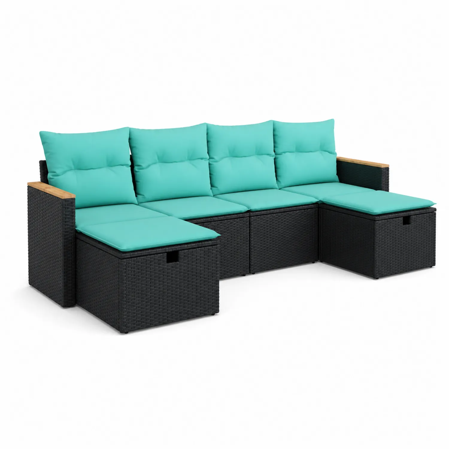 Ensemble de Canapé d'Angle Extérieur en Rotin et Coussins Turquoise