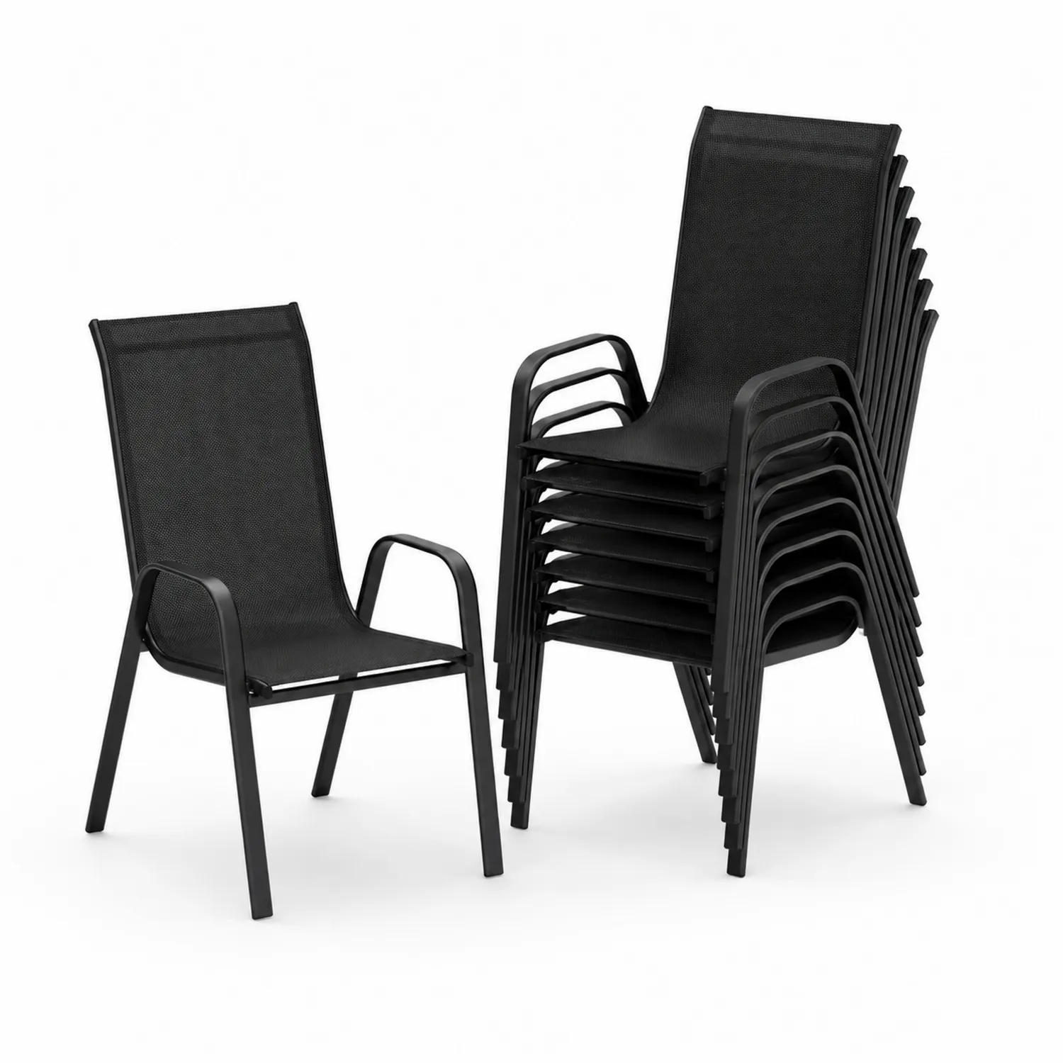 Chaises empilables en aluminium et textilène Noir