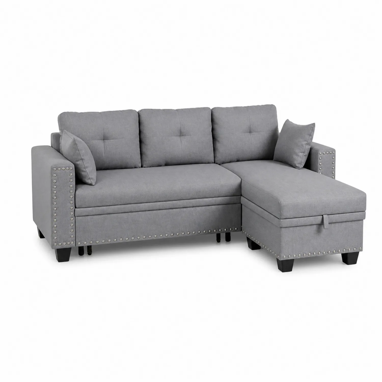Canapé d'angle en tissu polyester gris avec méridienne