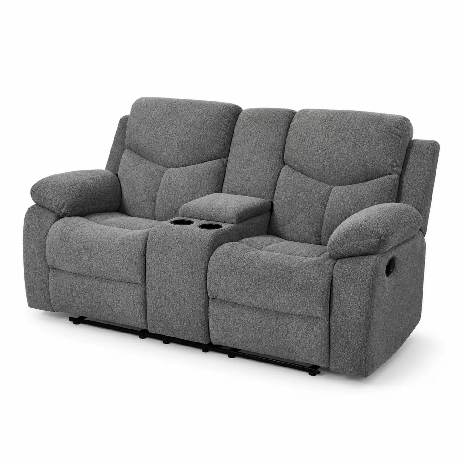 Canapé 2 Places Inclinable en Tissu Gris avec Porte-Gobelets