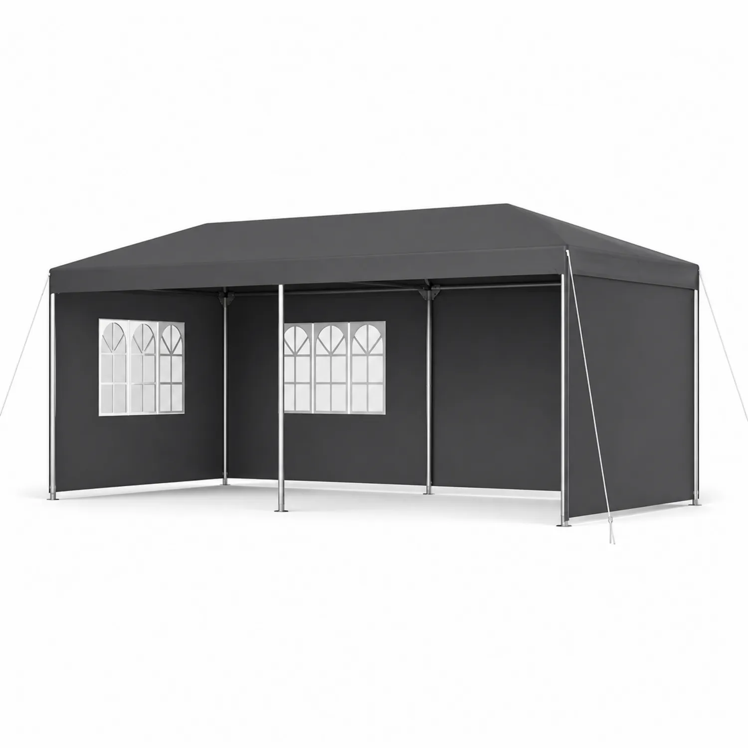 Tente extérieure rectangulaire 6x3m en acier avec fenêtres en PVC, Gris