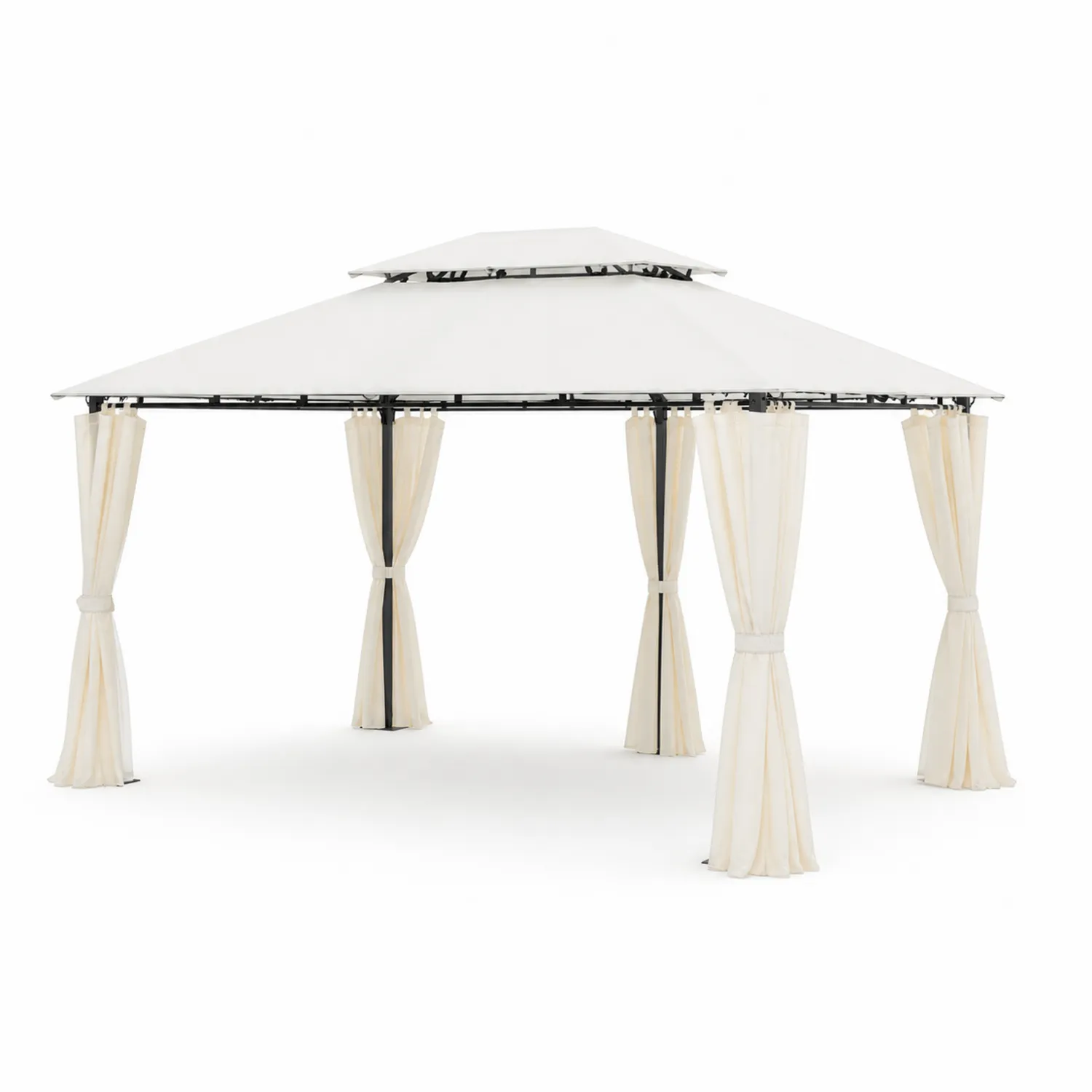 Pavillon en Acier avec Rideaux en Polyester 300x400 cm Blanc
